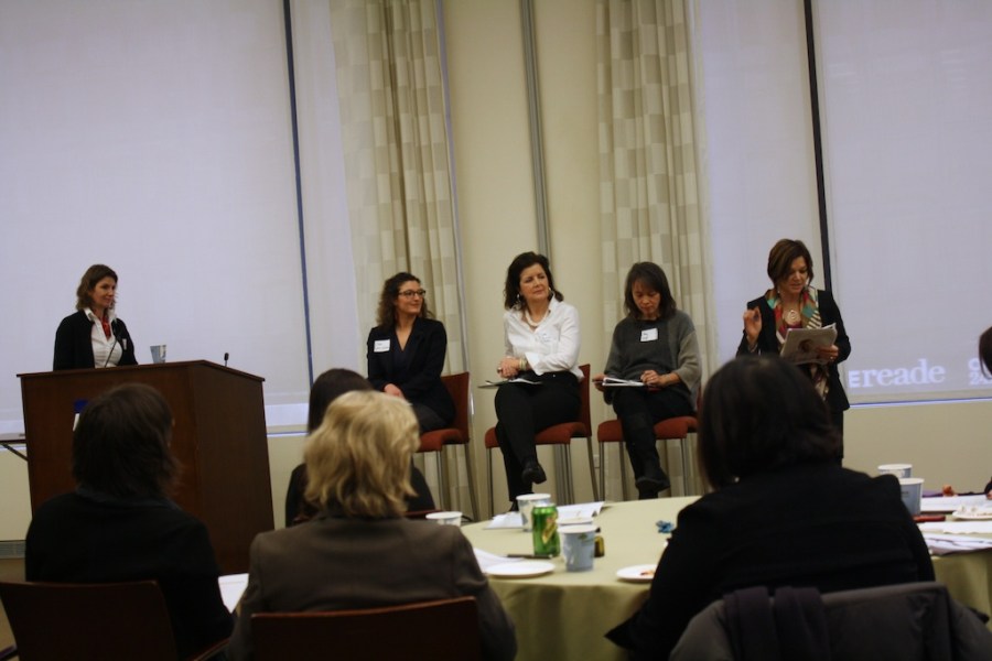 Sustainable Consumption initiatives with panelists: Celine Solsken Ruben-Salama of American Express, Irene Narissi McLaughlin of SAME SKY, Amy Hall of Eileen Fisher, and Chantal Line Carpentier of the United Nations.