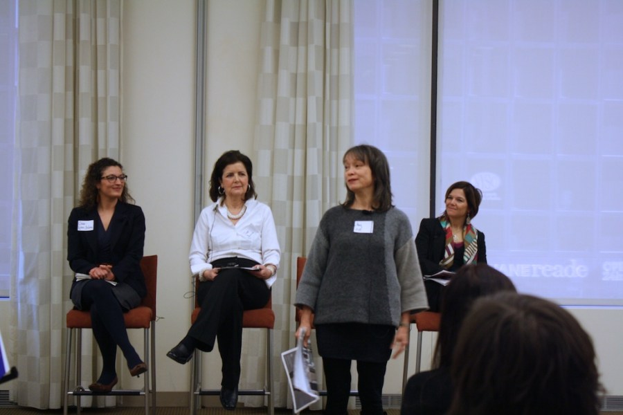 Sustainable Consumption initiatives with panelists: Celine Solsken Ruben-Salama of American Express, Irene Narissi McLaughlin of SAME SKY, Amy Hall of Eileen Fisher, and Chantal Line Carpentier of the United Nations.