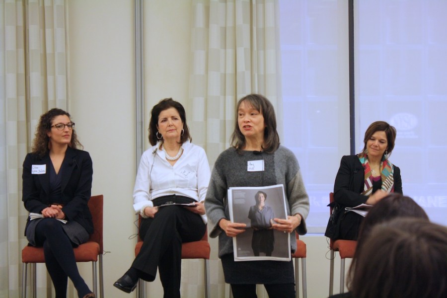 Sustainable Consumption initiatives with panelists: Celine Solsken Ruben-Salama of American Express, Irene Narissi McLaughlin of SAME SKY, Amy Hall of Eileen Fisher, and Chantal Line Carpentier of the United Nations.