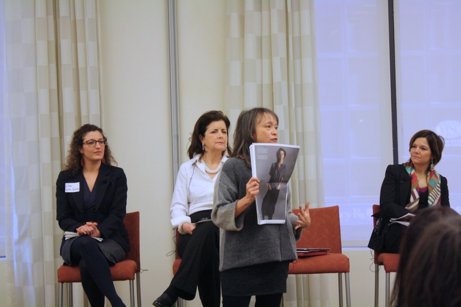 Sustainable Consumption initiatives with panelists: Celine Solsken Ruben-Salama of American Express, Irene Narissi McLaughlin of SAME SKY, Amy Hall of Eileen Fisher, and Chantal Line Carpentier of the United Nations.