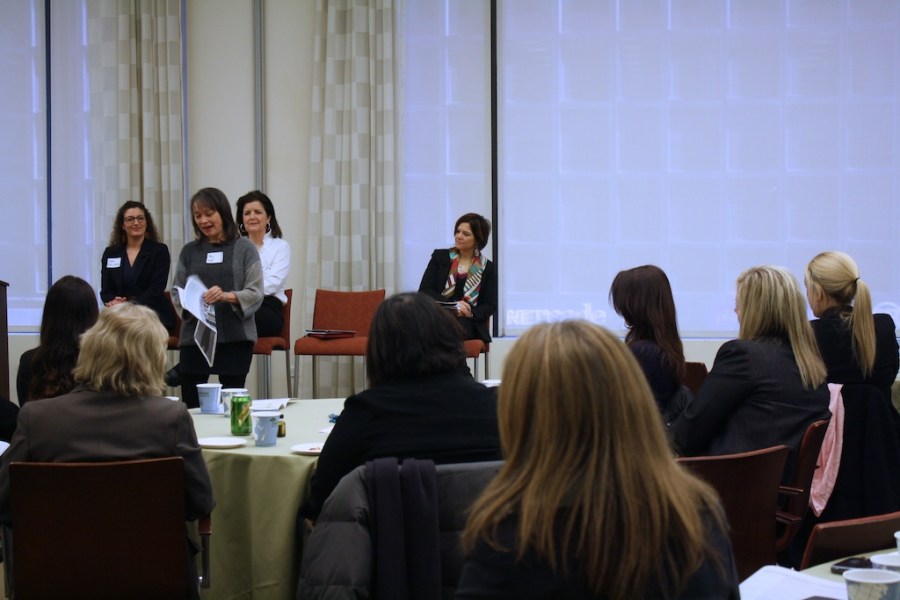 Sustainable Consumption initiatives with panelists: Celine Solsken Ruben-Salama of American Express, Irene Narissi McLaughlin of SAME SKY, Amy Hall of Eileen Fisher, and Chantal Line Carpentier of the United Nations.