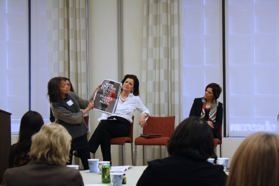 Sustainable Consumption initiatives with panelists: Celine Solsken Ruben-Salama of American Express, Irene Narissi McLaughlin of SAME SKY, Amy Hall of Eileen Fisher, and Chantal Line Carpentier of the United Nations.